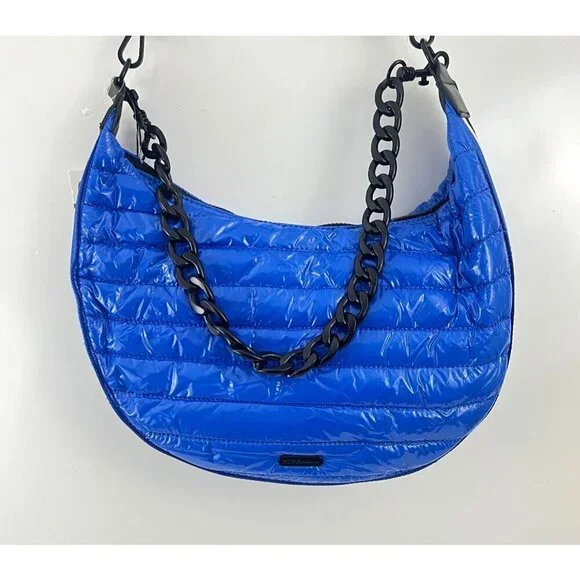 BCBGeneration Blue Quilted Puffer Hobo Bag 2 in 1 Chain Strap Shoulder Bag - Picture 3 of 11